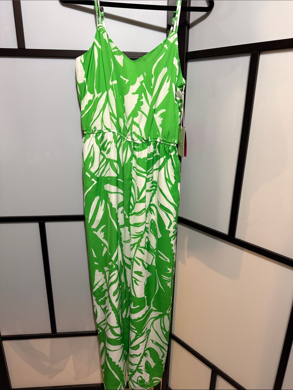 Lilly Pulitzer Green and White Tropical Print Jumpsuit